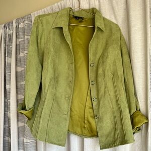 Studio I Olive Green Faux Suede Blazer Style Jacket Size 14